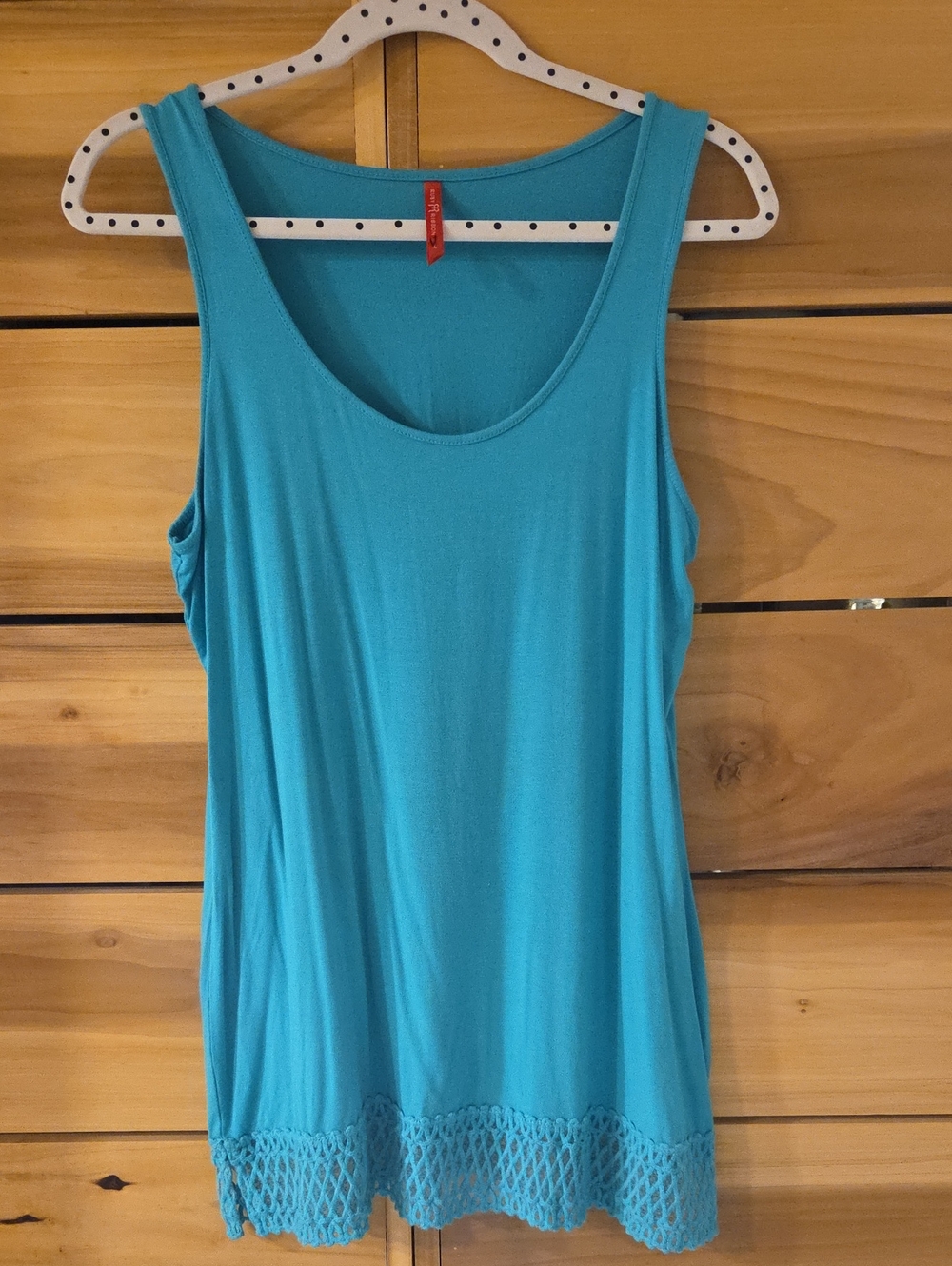 Ruby Ribbon L Sleeveless Crochet-Hem Tank Top - Turquoise
